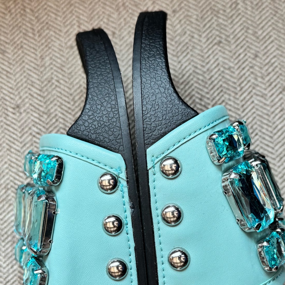 Botkier “Freda” Seafoam Rhinestone Slide Sandals - Size 39/8 - Picture 10 of 15